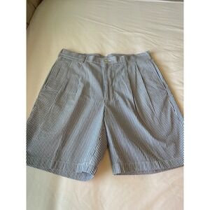 JOS A Bank Shorts Mens 36 Blue White Seersucker Striped Pleated Dress Shorts